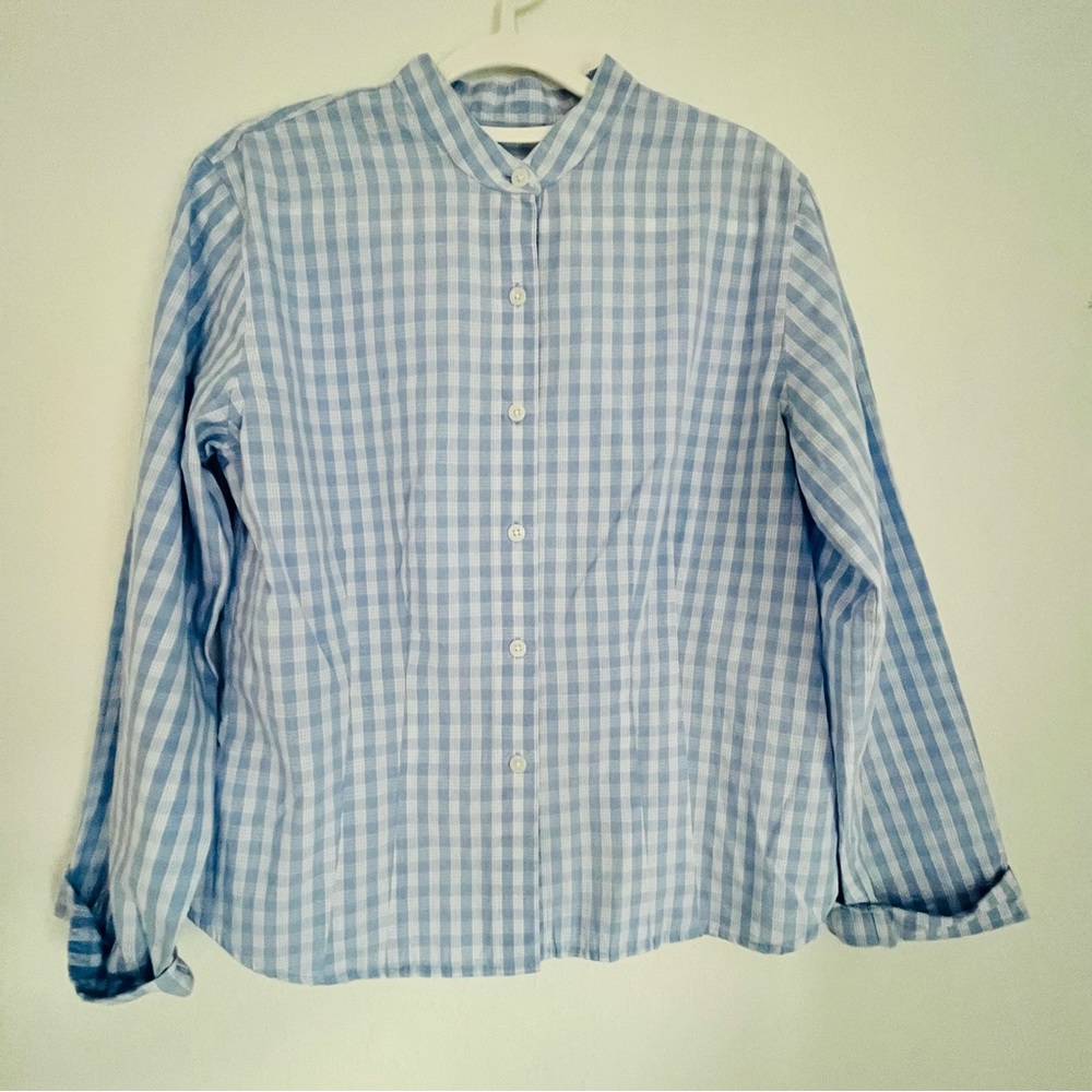 Talbots Women’s Gingham Blouse Blue White Small